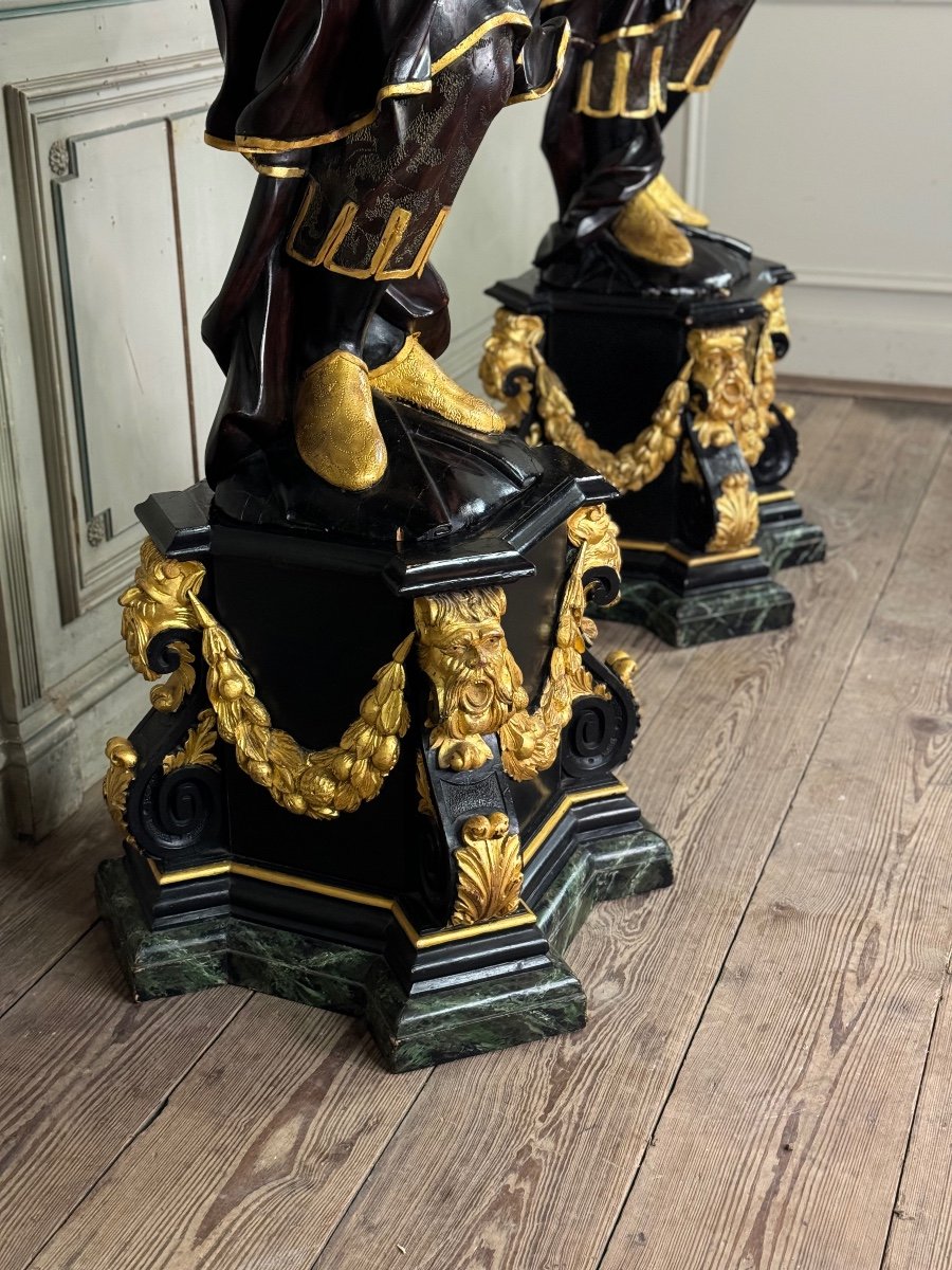 Pair Of Moorish Basin Holders, Lacquered And Gilded Venetian Sculptures, Circa 1880 -photo-7