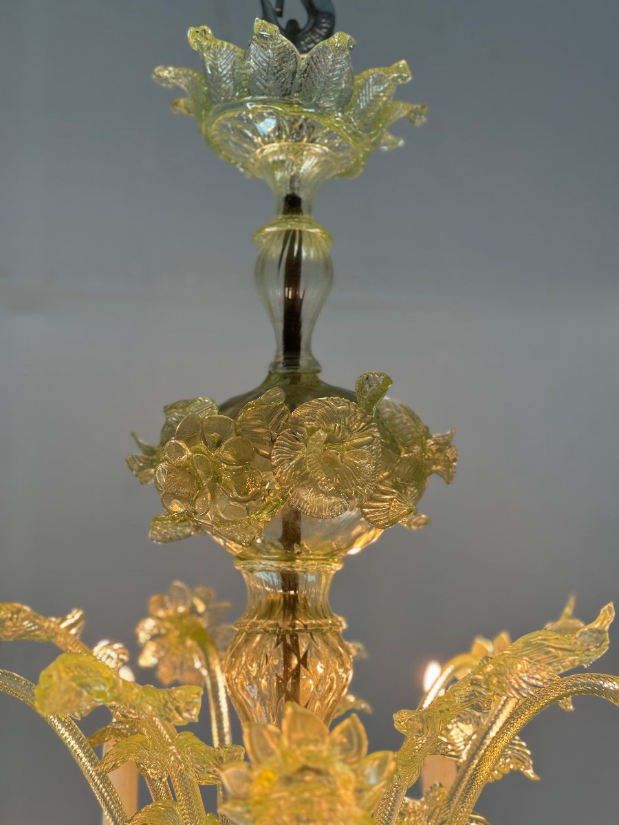 Lustre Vénitien En Verre De Murano De Couleur Vert Urane, 8 Bras De Lumière Vers 1880 -photo-4