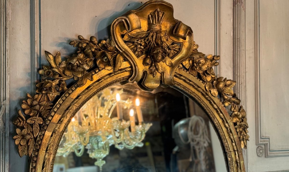 Miroir, Trumeau De Cheminée Louis XVI En Bois Sculpté Et Doré, XVIIIème Siècle -photo-3