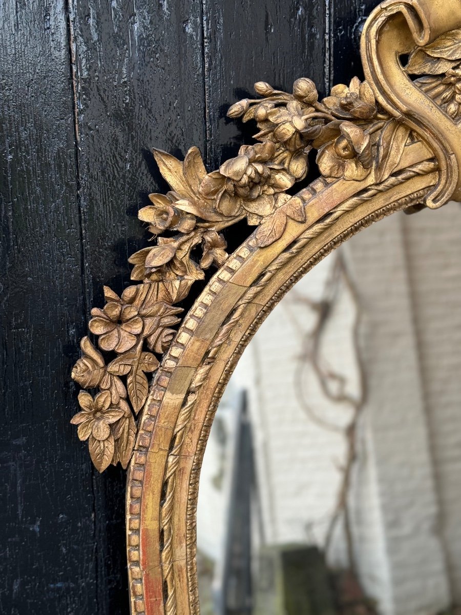 Miroir, Trumeau De Cheminée Louis XVI En Bois Sculpté Et Doré, XVIIIème Siècle -photo-3