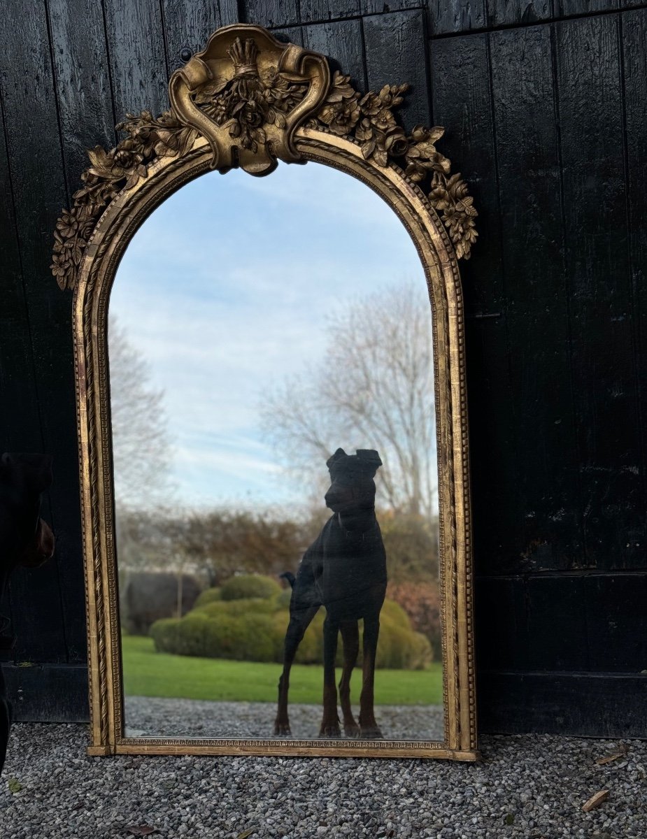 Miroir, Trumeau De Cheminée Louis XVI En Bois Sculpté Et Doré, XVIIIème Siècle 