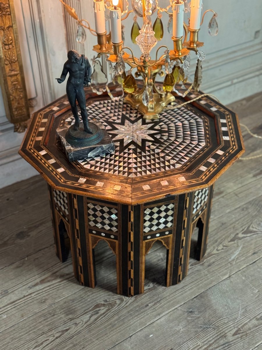 Coffee Table, Wood And Mother-of-pearl Marquetry, Syria Circa 1900-photo-1