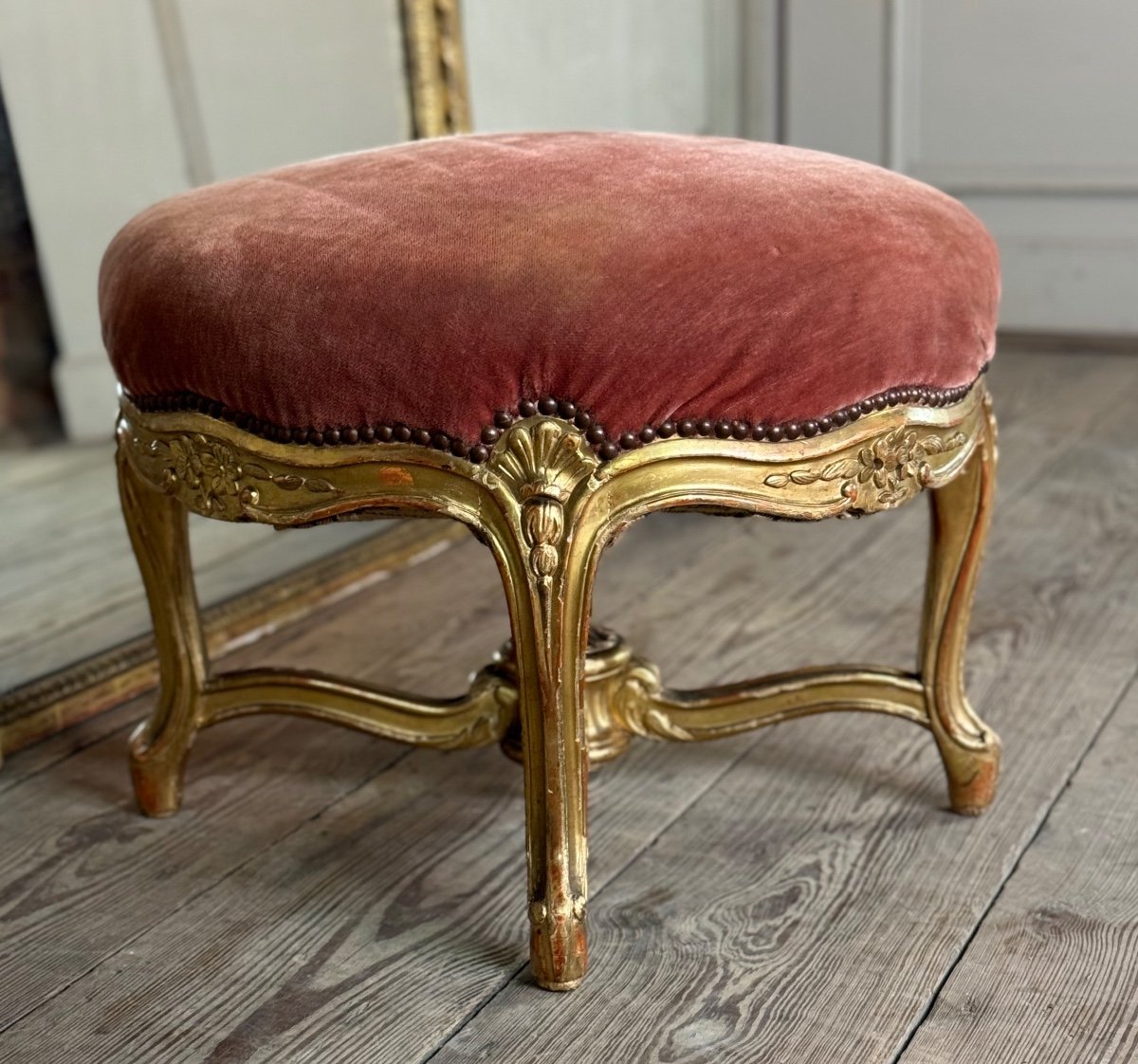 Louis XV Style Footstool In Carved And Gilded Wood Circa 1880-photo-1