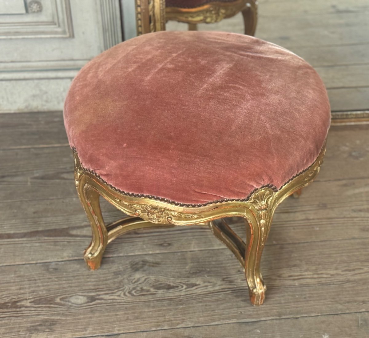 Louis XV Style Footstool In Carved And Gilded Wood Circa 1880-photo-2