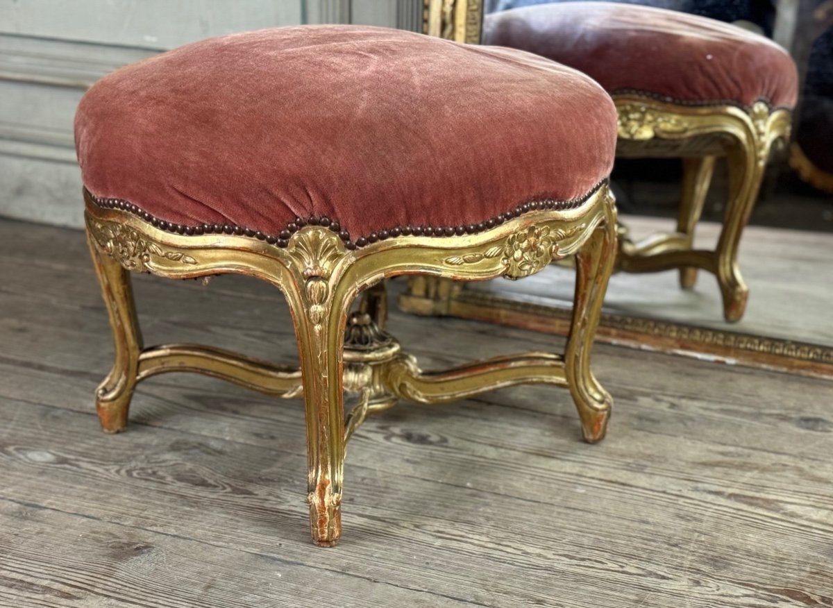 Louis XV Style Footstool In Carved And Gilded Wood Circa 1880-photo-3