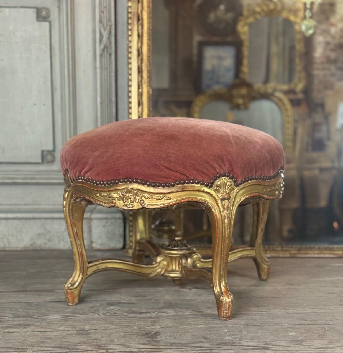 Louis XV Style Footstool In Carved And Gilded Wood Circa 1880