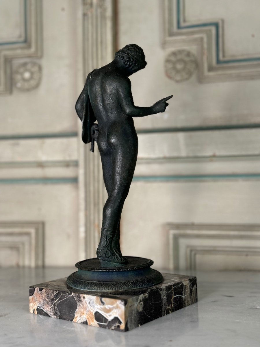 Narcisse, Bronze Grand Tour, Patine  Fouille D’après L’antique, Naples, XIXème Siècle-photo-2