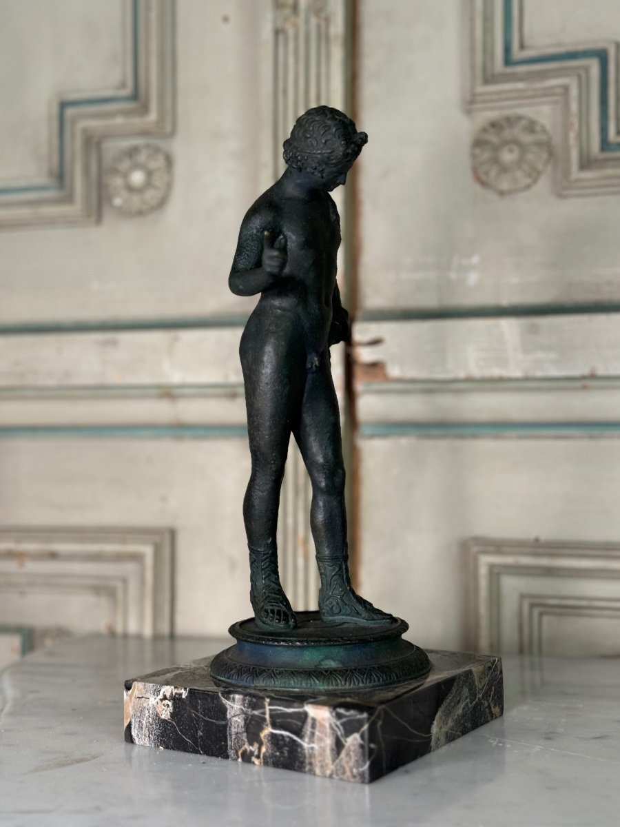 Narcisse, Bronze Grand Tour, Patine  Fouille D’après L’antique, Naples, XIXème Siècle-photo-3