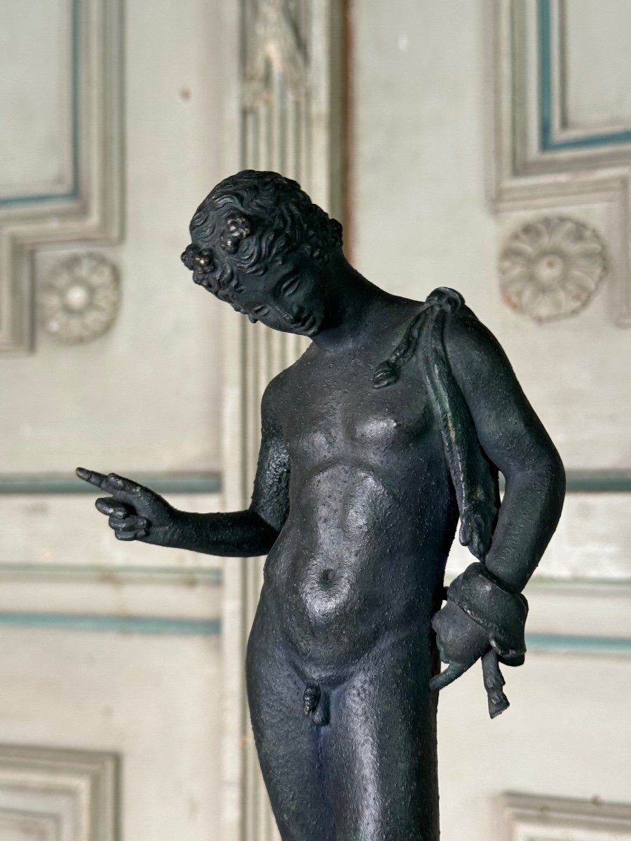 Narcisse, Bronze Grand Tour, Patine  Fouille D’après L’antique, Naples, XIXème Siècle-photo-2