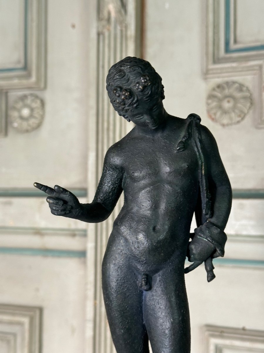 Narcisse, Bronze Grand Tour, Patine  Fouille D’après L’antique, Naples, XIXème Siècle-photo-3