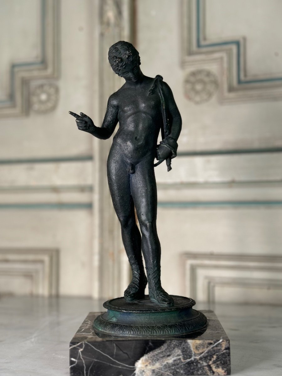 Narcisse, Bronze Grand Tour, Patine  Fouille D’après L’antique, Naples, XIXème Siècle