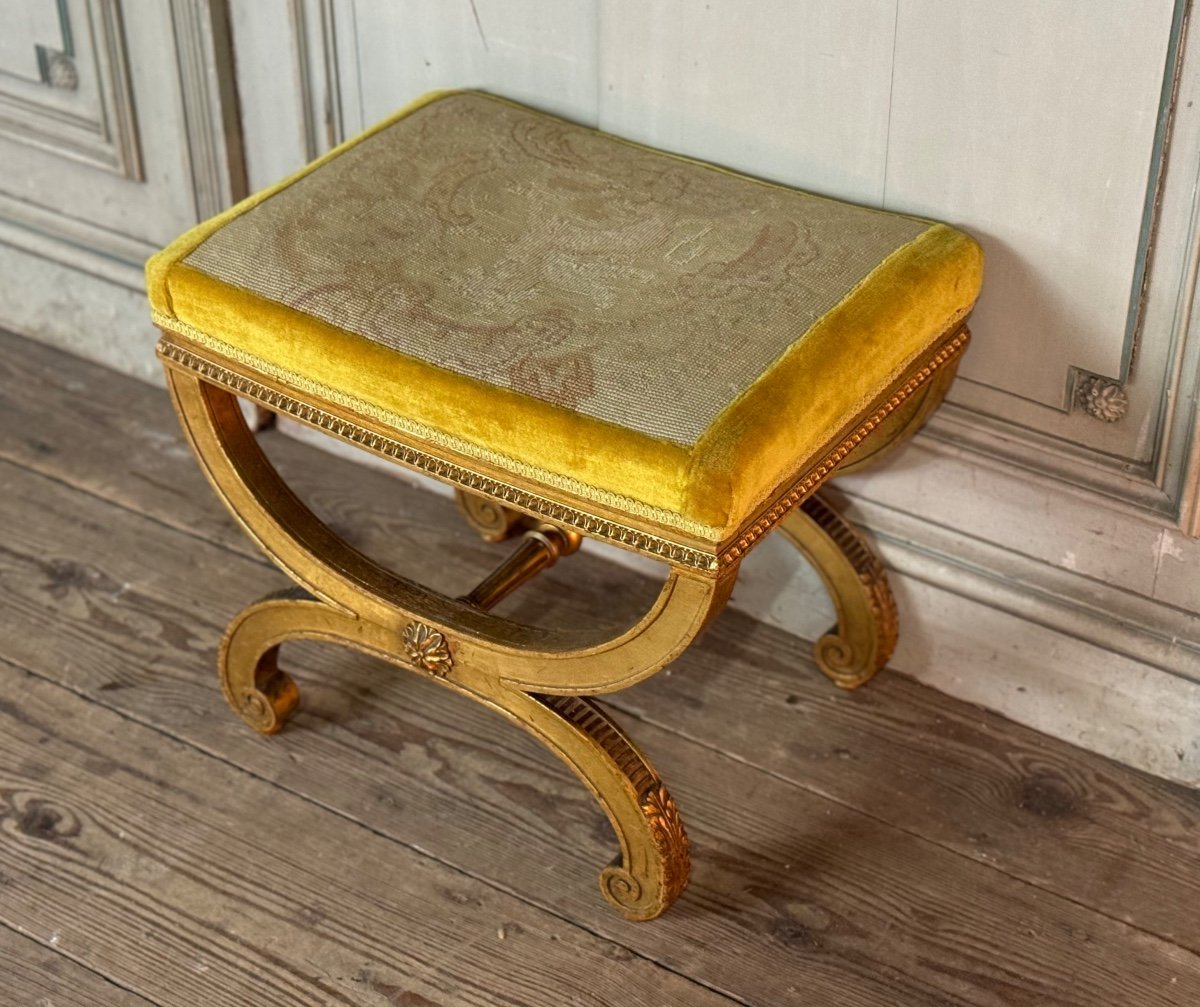 Tabouret En Bois Sculpté Et Doré De Style Louis XVI Vers 1880-photo-2