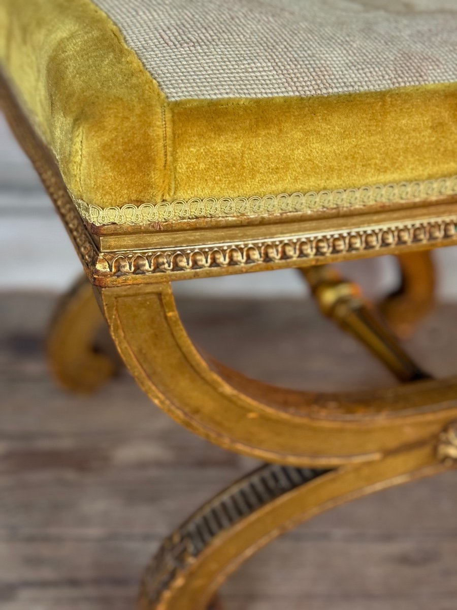 Tabouret En Bois Sculpté Et Doré De Style Louis XVI Vers 1880-photo-2