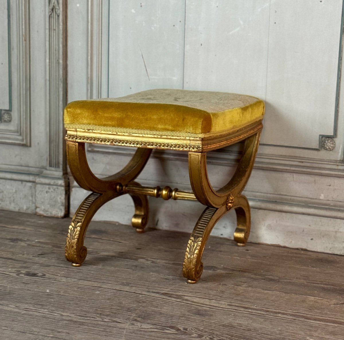 Tabouret En Bois Sculpté Et Doré De Style Louis XVI Vers 1880-photo-6