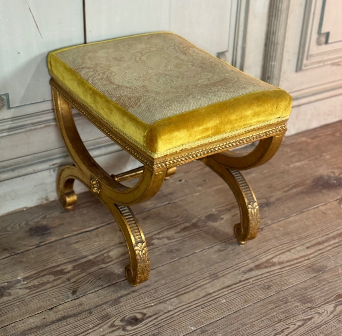 Tabouret En Bois Sculpté Et Doré De Style Louis XVI Vers 1880-photo-7