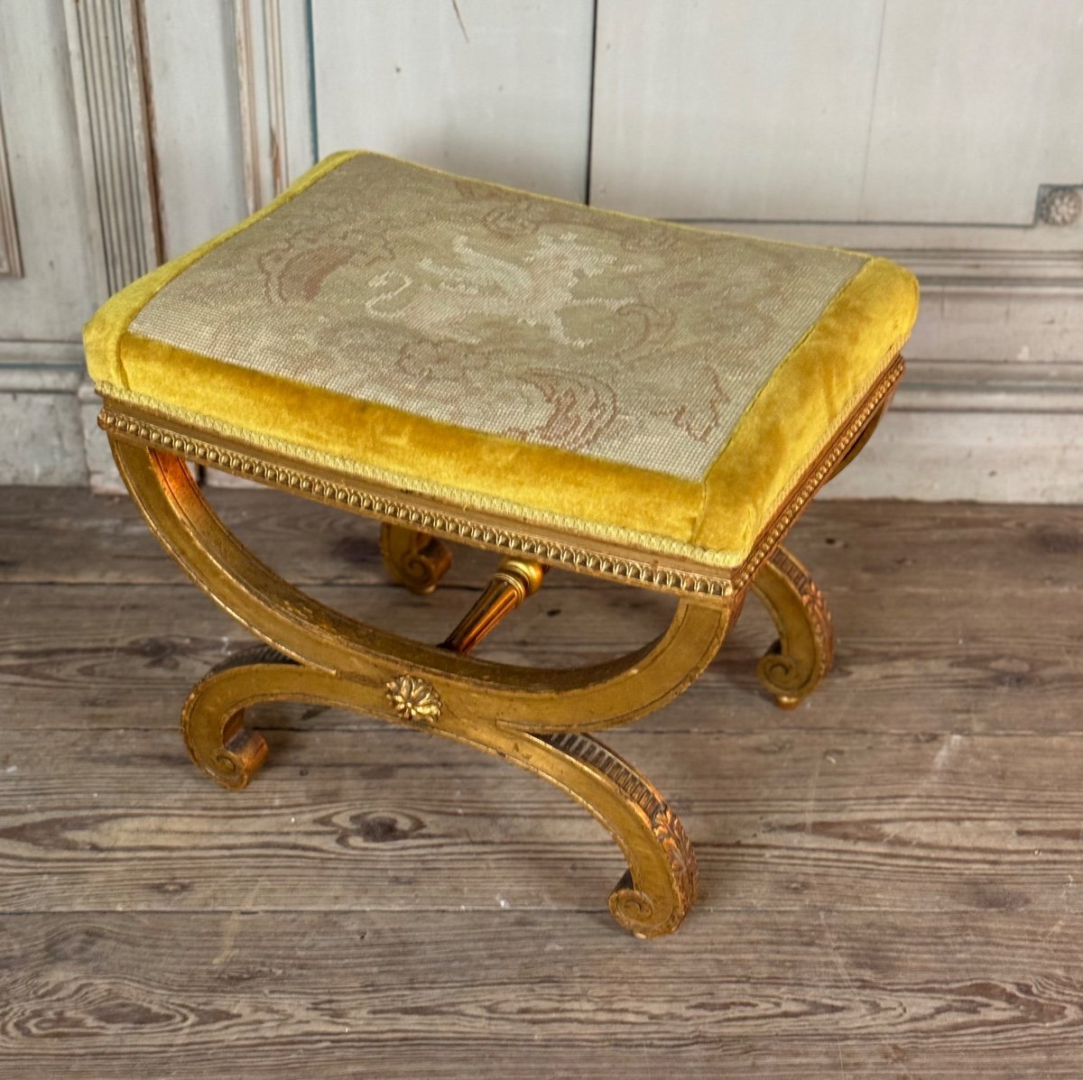 Tabouret En Bois Sculpté Et Doré De Style Louis XVI Vers 1880-photo-8