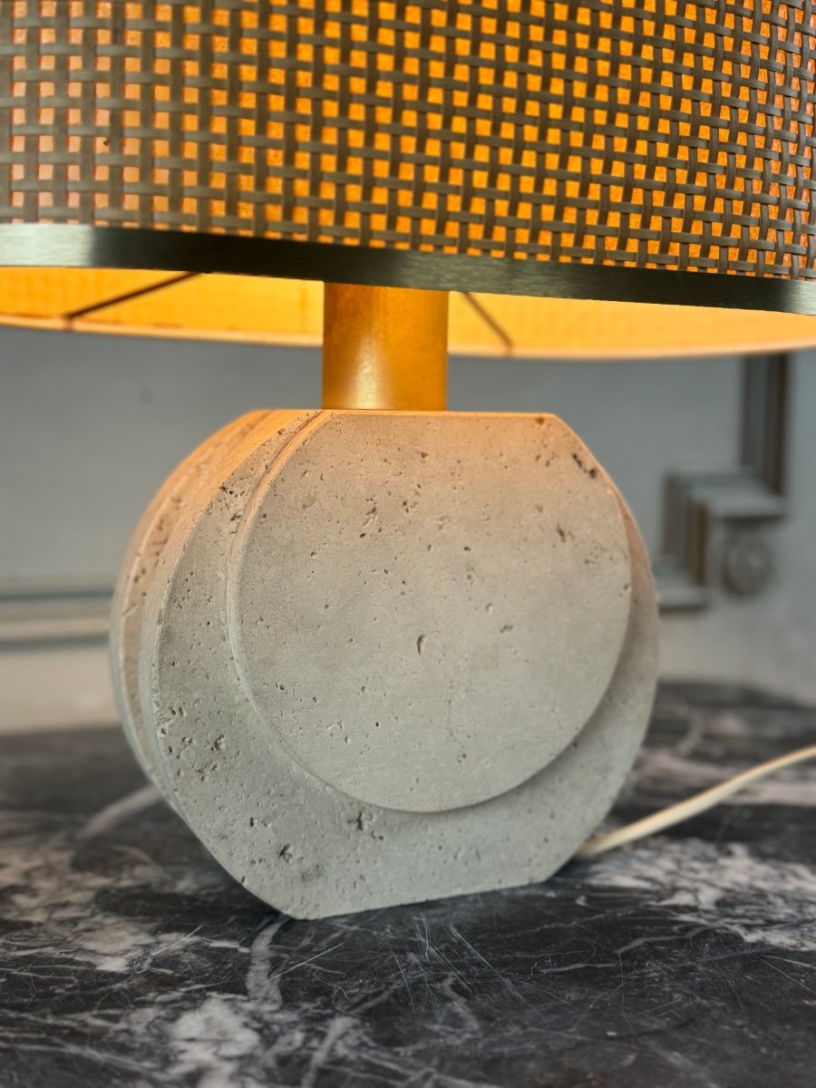 Brutalist Travertine Table Lamp Circa 1980 -photo-2