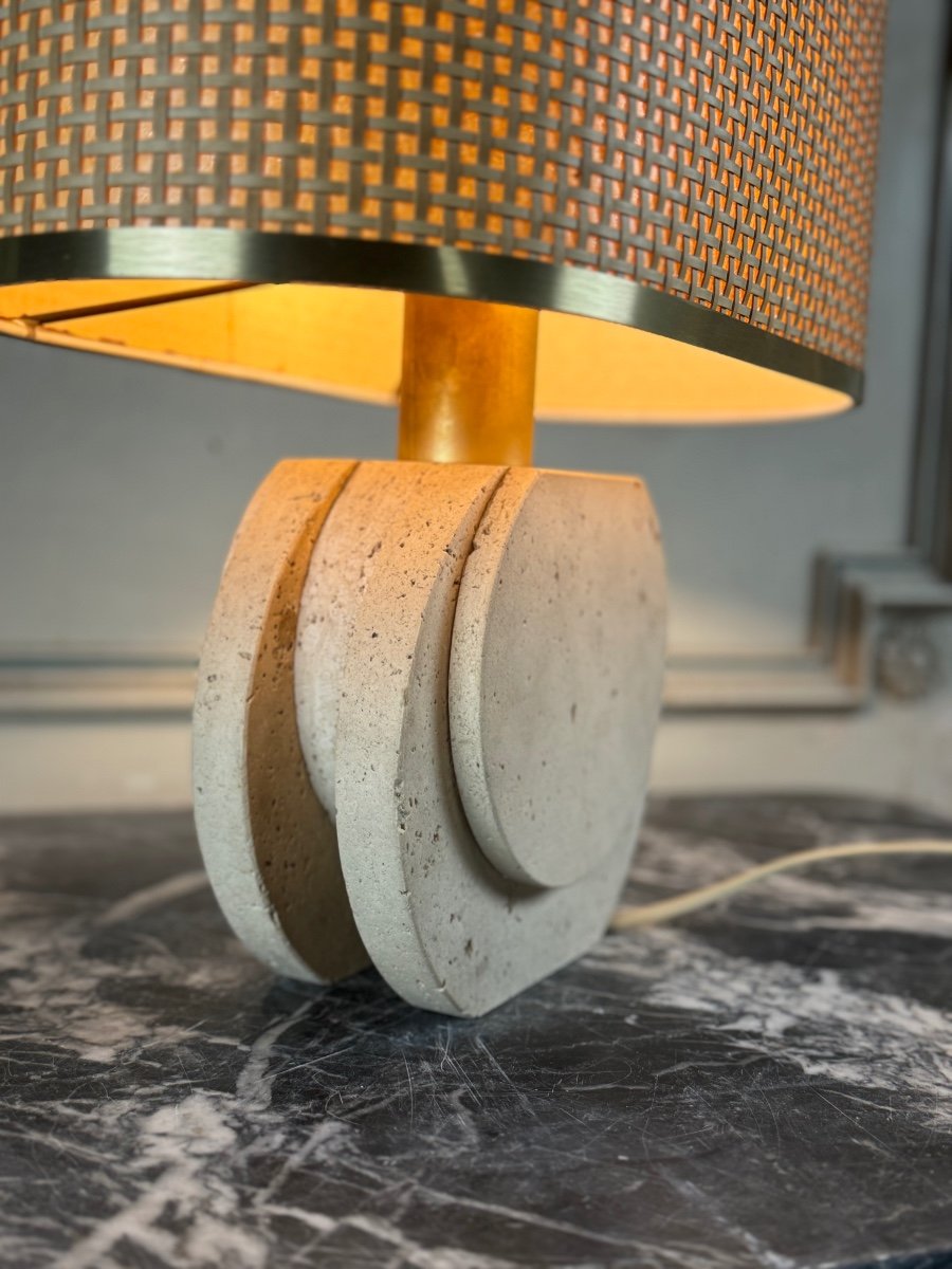 Brutalist Travertine Table Lamp Circa 1980 -photo-3