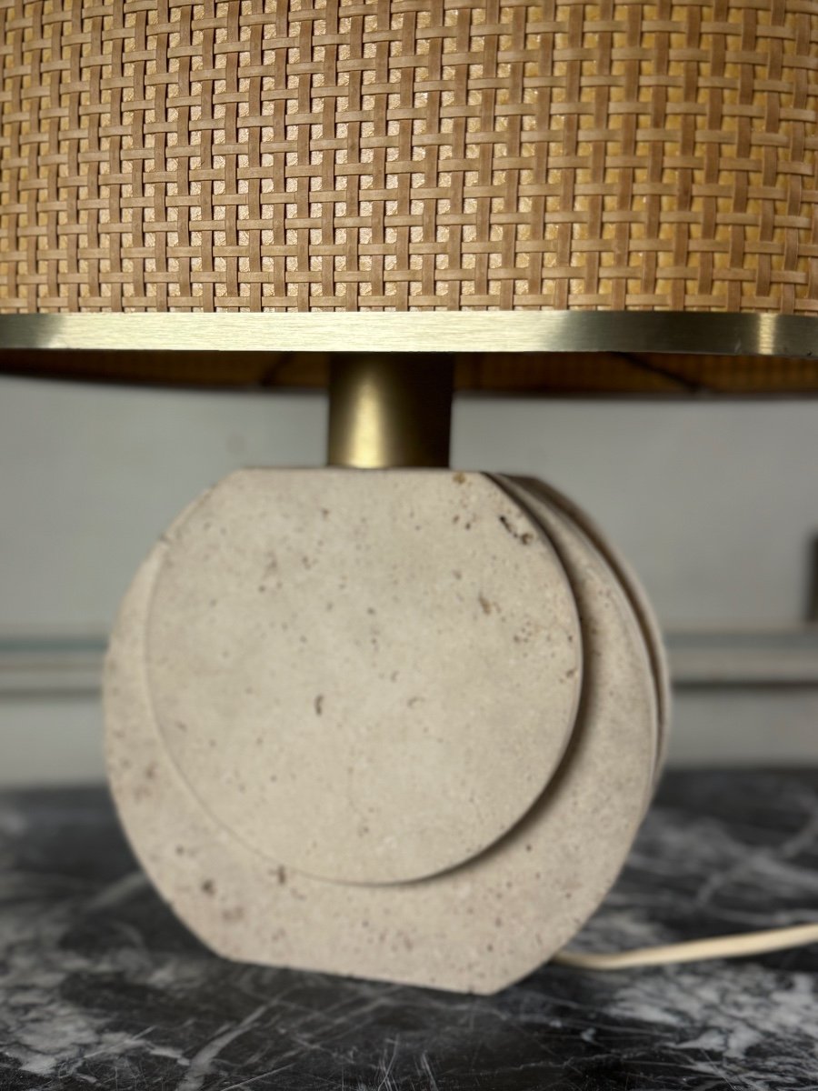 Brutalist Travertine Table Lamp Circa 1980 -photo-3