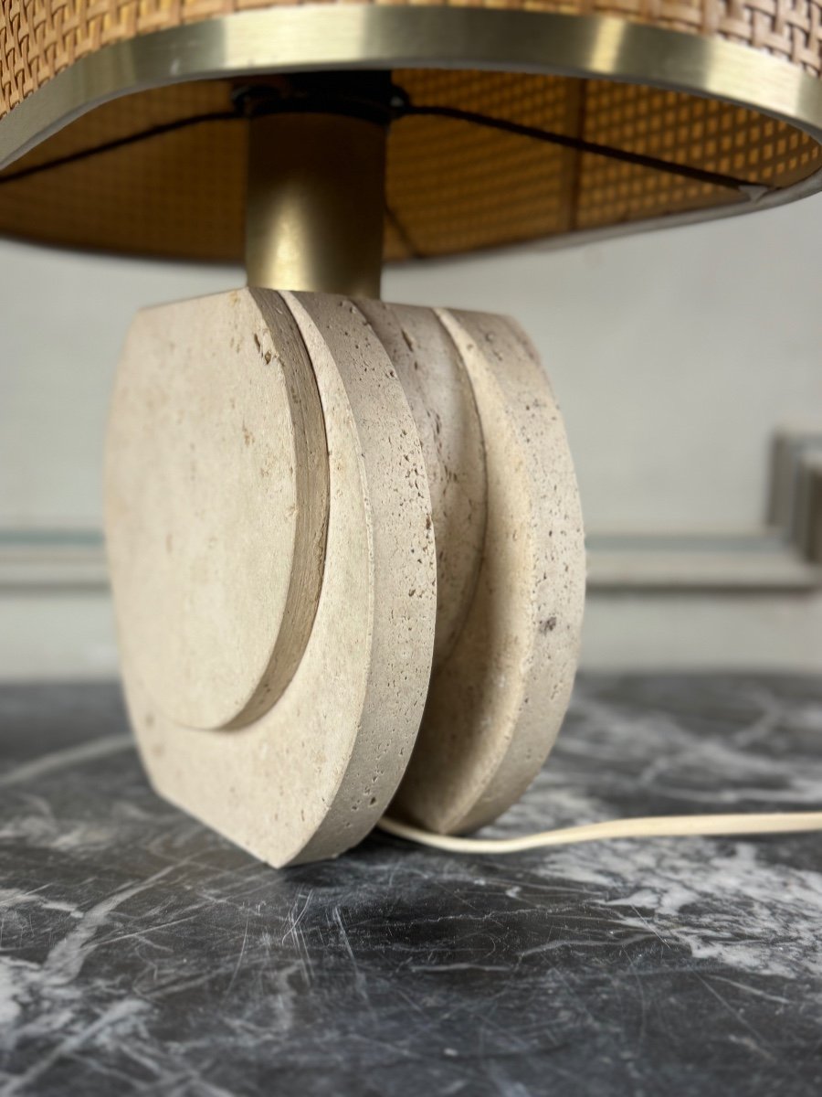 Brutalist Travertine Table Lamp Circa 1980 -photo-4