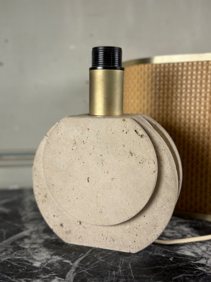 Brutalist Travertine Table Lamp Circa 1980 -photo-5