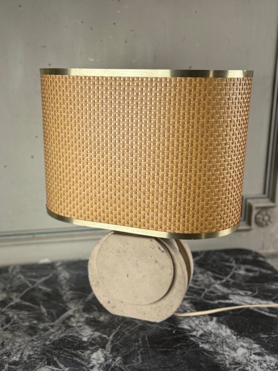 Brutalist Travertine Table Lamp Circa 1980 -photo-7