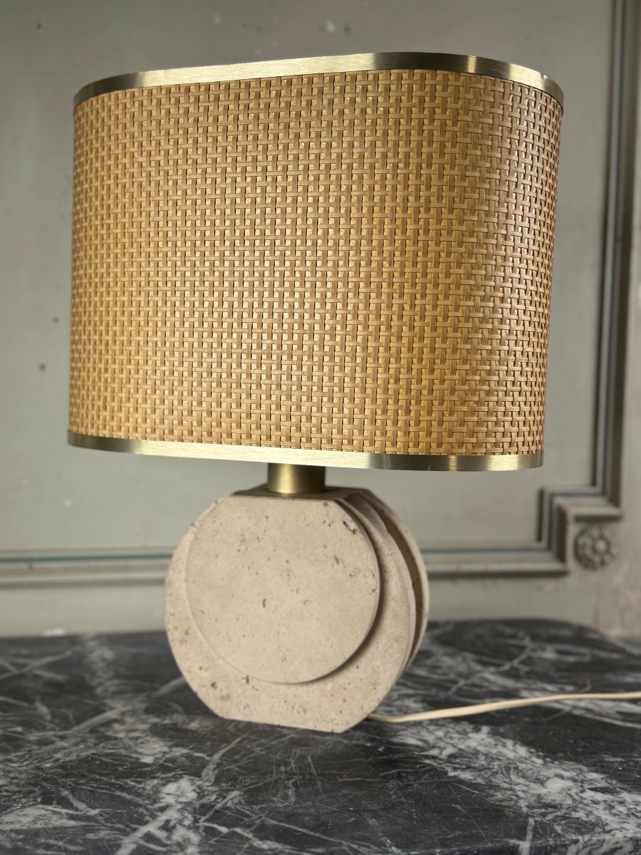 Brutalist Travertine Table Lamp Circa 1980 -photo-8