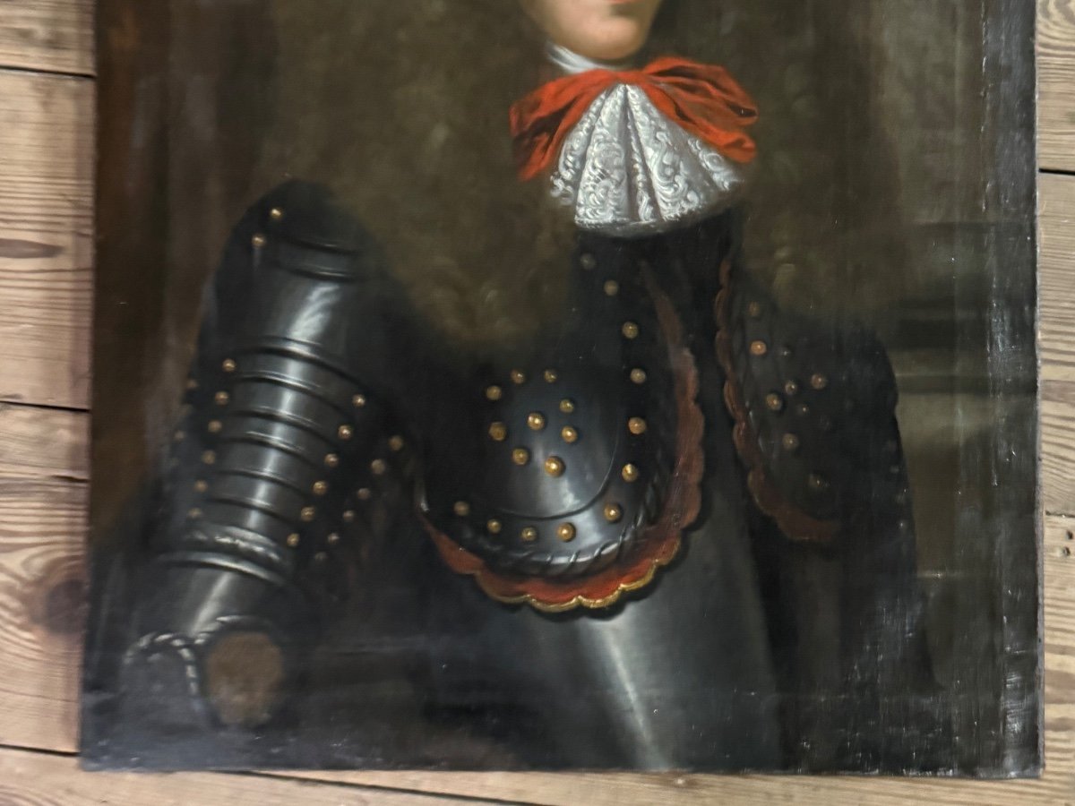 Portrait D’un Gentilhomme En Armure, Huile Sur Toile, XVIIIème Siècle -photo-2