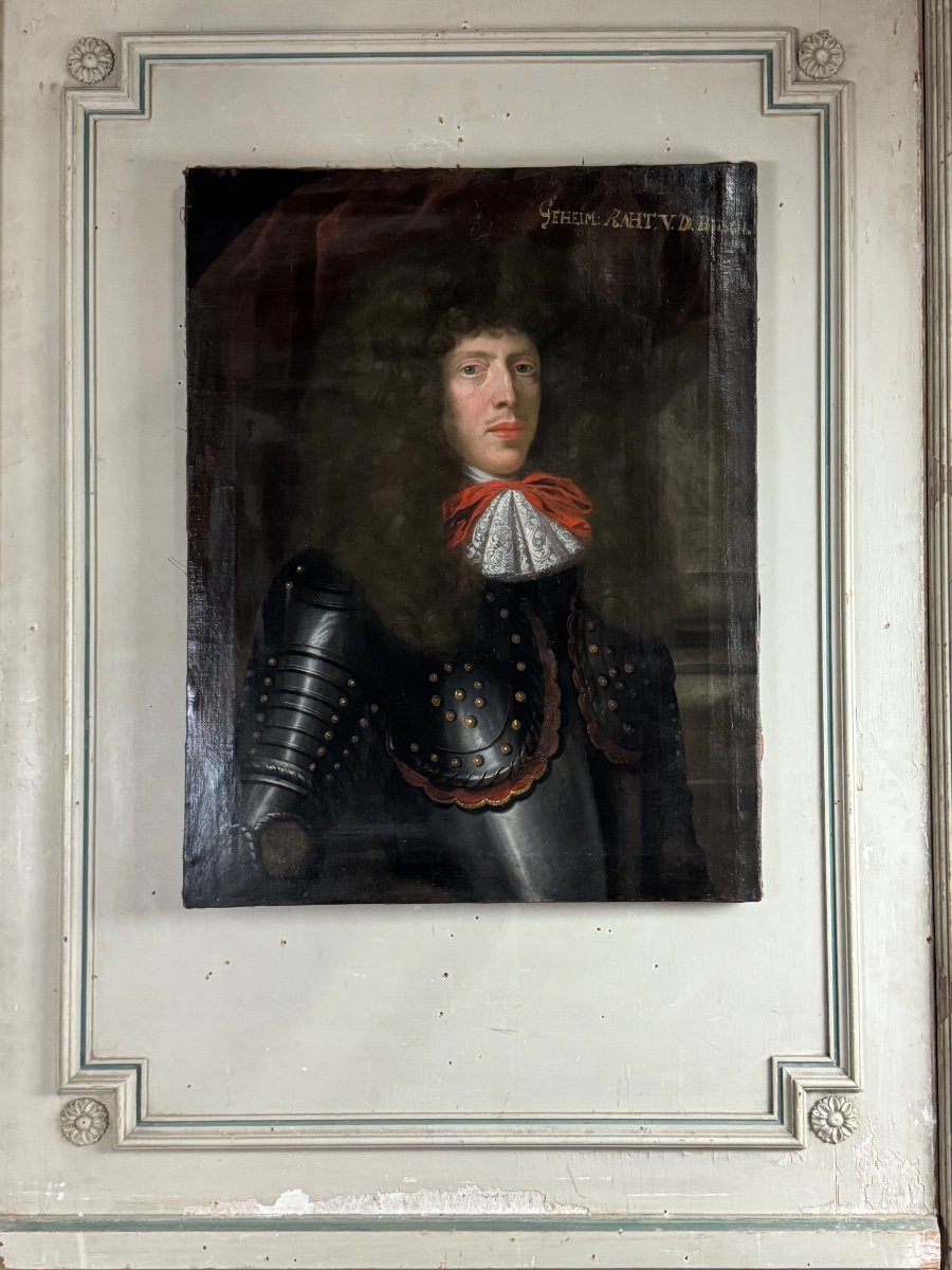 Portrait D’un Gentilhomme En Armure, Huile Sur Toile, XVIIIème Siècle 