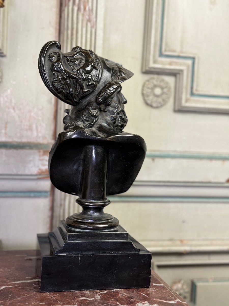 Bust Of Ajax, Black Patina Bronze On A Black Marble Base From Belgium, 19th Century-photo-2