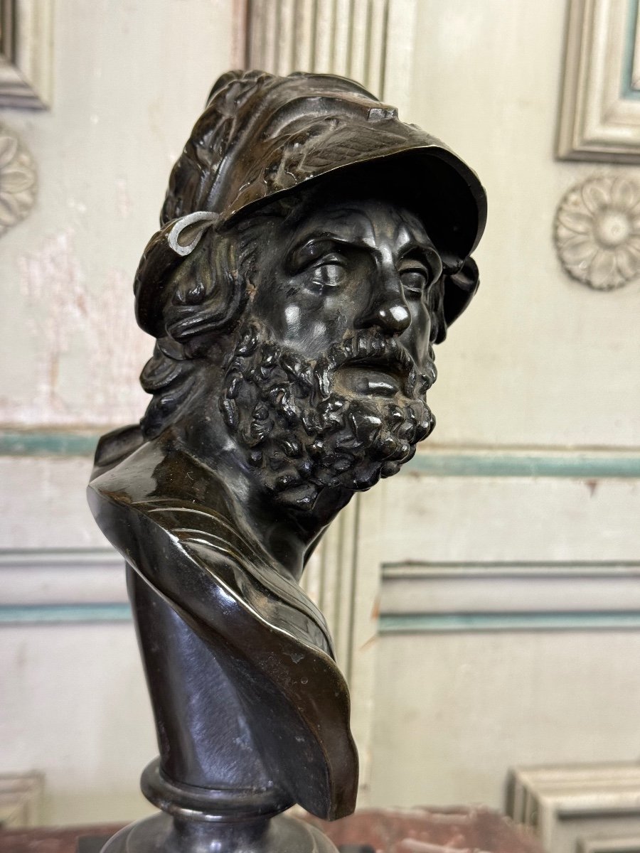 Bust Of Ajax, Black Patina Bronze On A Black Marble Base From Belgium, 19th Century-photo-5