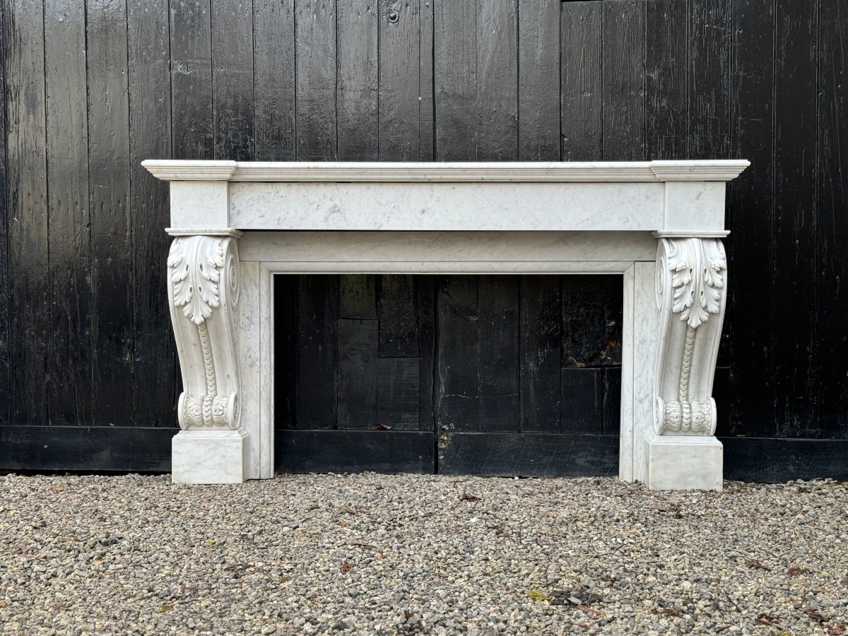 Charles X Style Fireplace In Carrara Marble, Circa 1880-photo-2