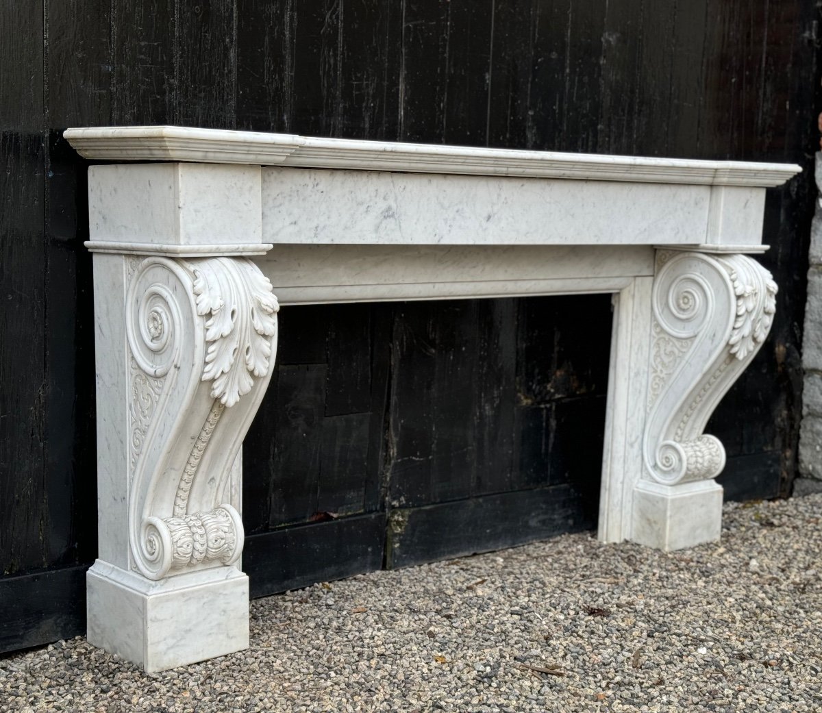 Charles X Style Fireplace In Carrara Marble, Circa 1880-photo-3