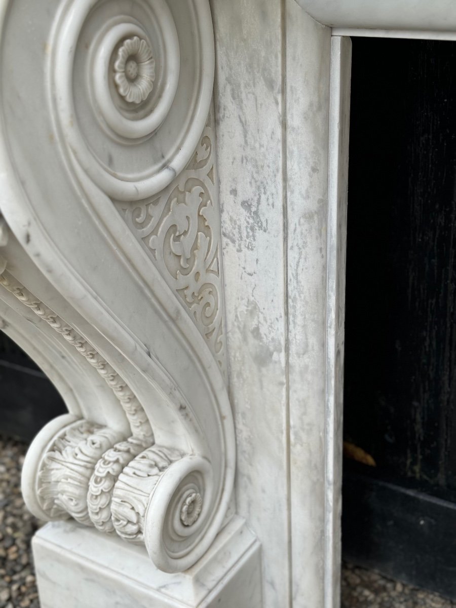 Charles X Style Fireplace In Carrara Marble, Circa 1880-photo-4