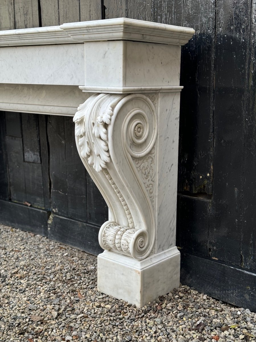 Charles X Style Fireplace In Carrara Marble, Circa 1880-photo-1