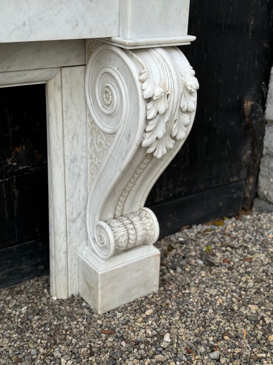 Charles X Style Fireplace In Carrara Marble, Circa 1880-photo-3