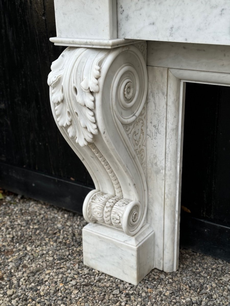 Charles X Style Fireplace In Carrara Marble, Circa 1880-photo-4