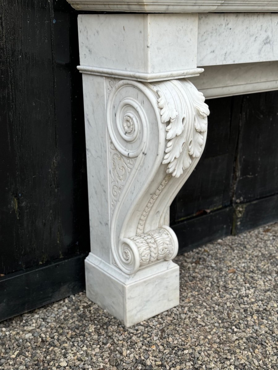 Charles X Style Fireplace In Carrara Marble, Circa 1880-photo-5