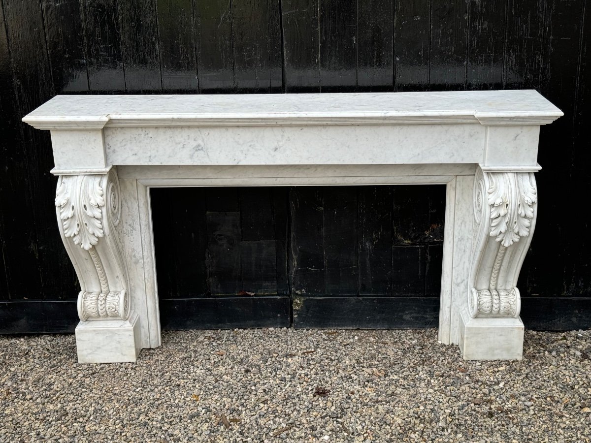 Charles X Style Fireplace In Carrara Marble, Circa 1880-photo-6