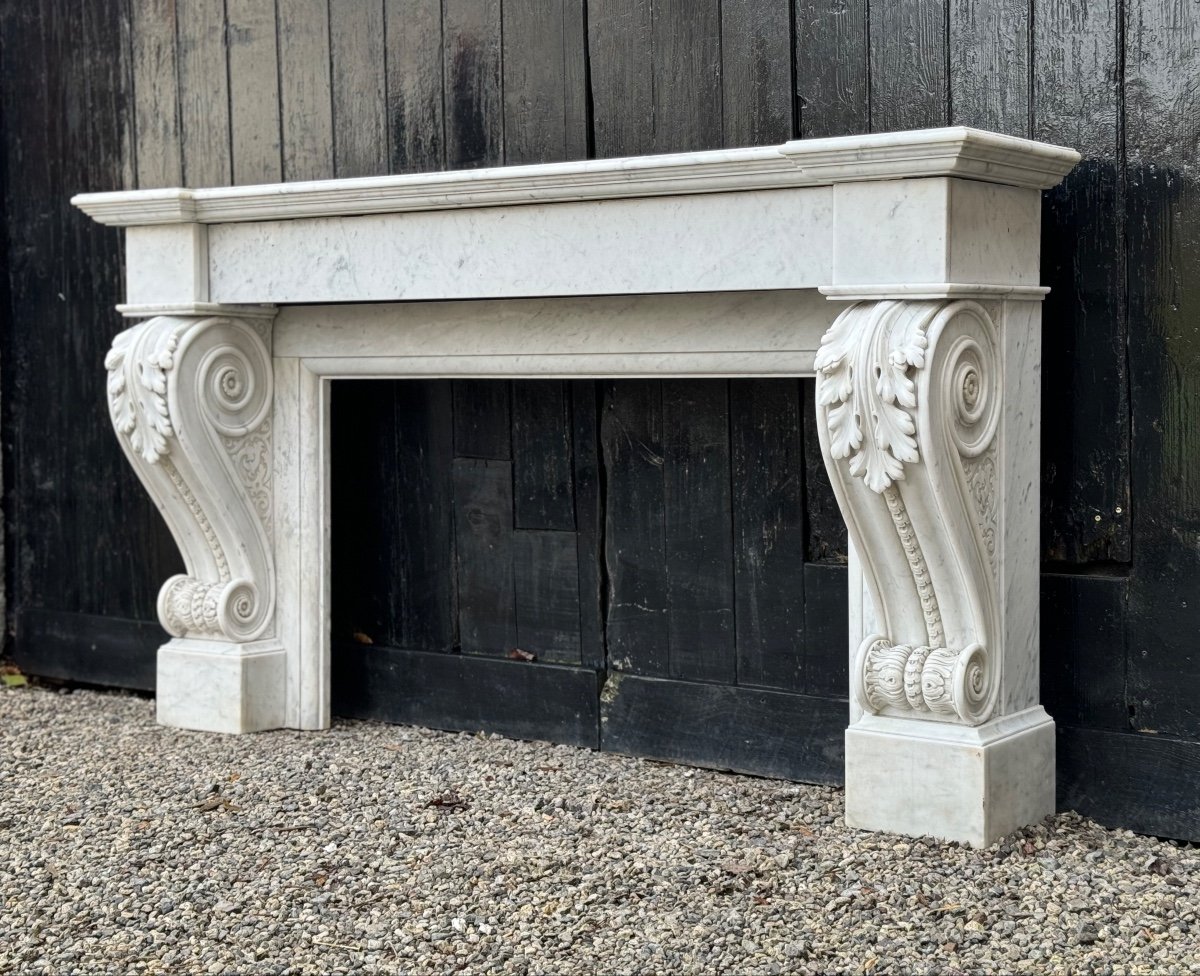 Charles X Style Fireplace In Carrara Marble, Circa 1880