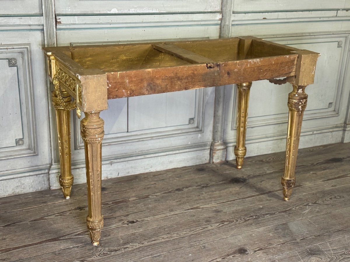 Console Louis XVI En Bois Doré, Marbre Gris Des Ardennes, XVIIIème Siècle -photo-2