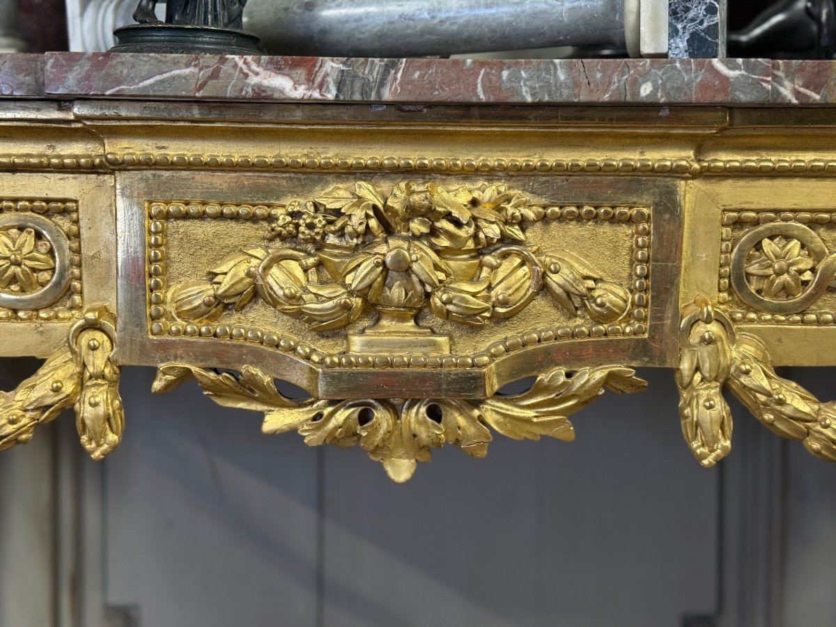 Console Louis XVI En Bois Doré, Marbre Gris Des Ardennes, XVIIIème Siècle -photo-1