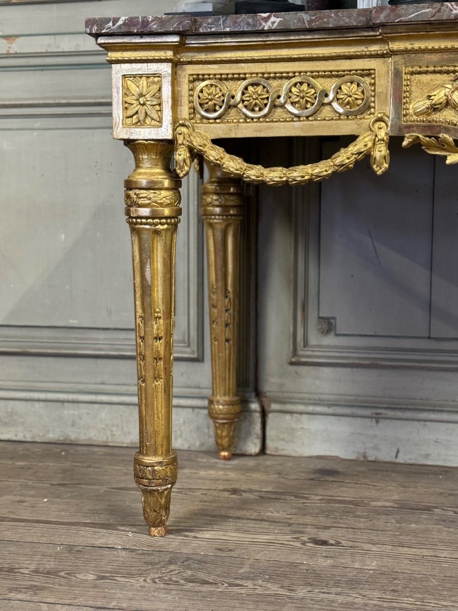 Console Louis XVI En Bois Doré, Marbre Gris Des Ardennes, XVIIIème Siècle -photo-3