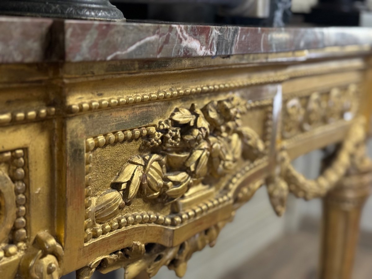 Console Louis XVI En Bois Doré, Marbre Gris Des Ardennes, XVIIIème Siècle -photo-4