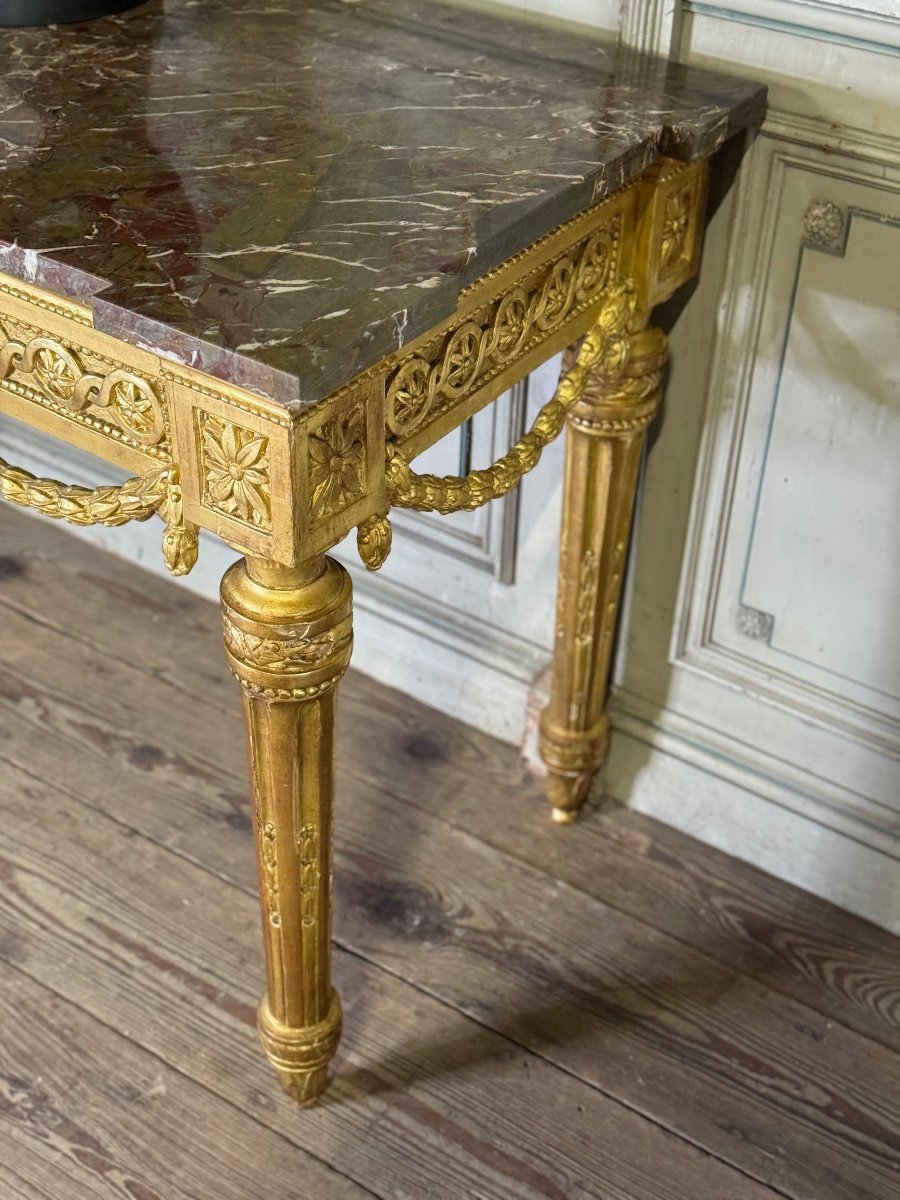 Console Louis XVI En Bois Doré, Marbre Gris Des Ardennes, XVIIIème Siècle -photo-7