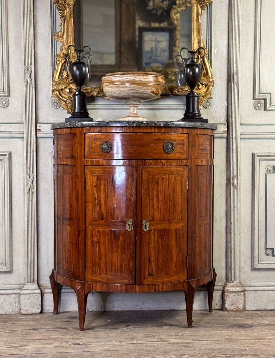 Half-moon Sideboard In Rosewood Veneer, Saint-anne Grey Marble, 18th Century 