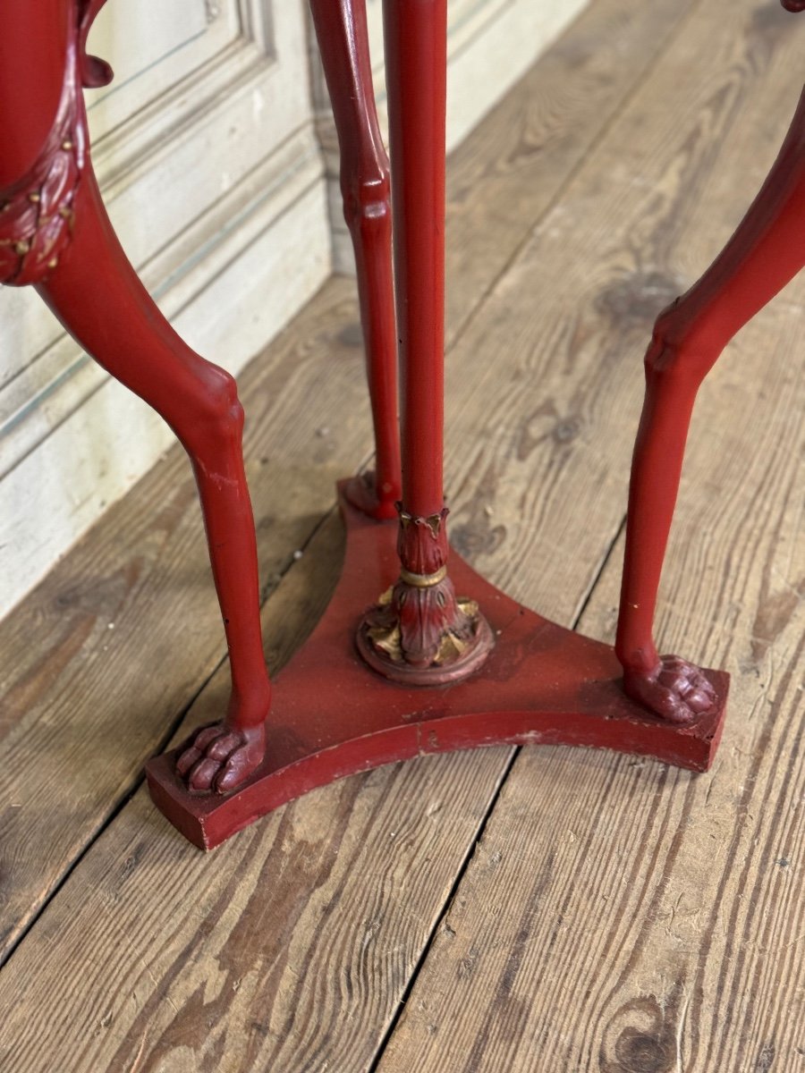 Athénienne En Bois Sculpté, Patine Rouge à L’imitation Du Marbre Rouge Antique, Début XIXème-photo-1