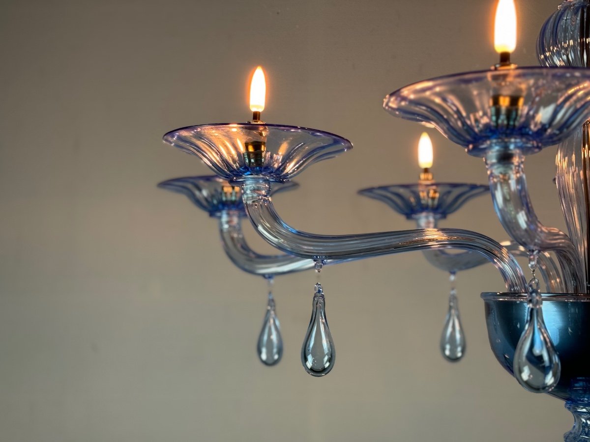 Blue Murano Glass Venetian Chandelier, 8 Light Arms-photo-4