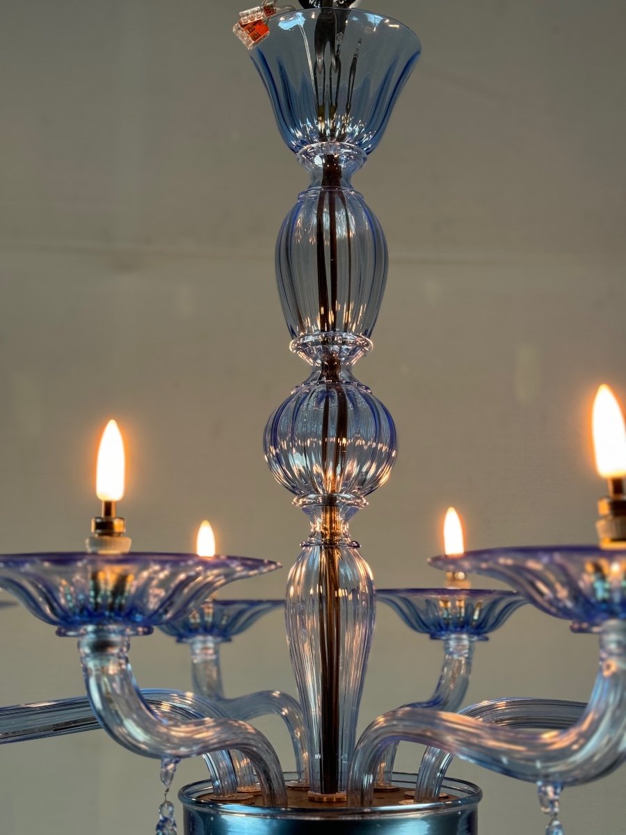 Blue Murano Glass Venetian Chandelier, 8 Light Arms-photo-1