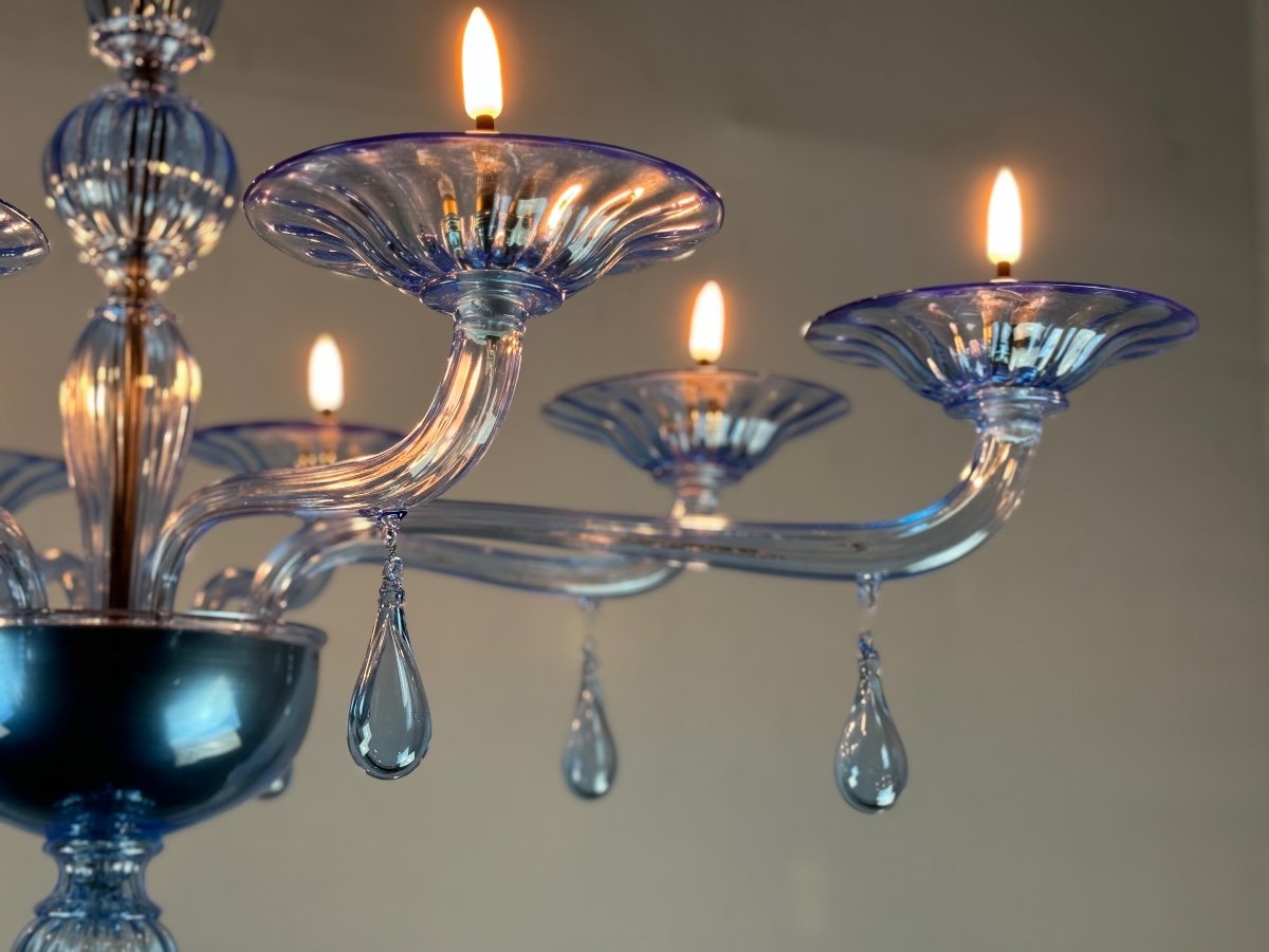 Blue Murano Glass Venetian Chandelier, 8 Light Arms-photo-2